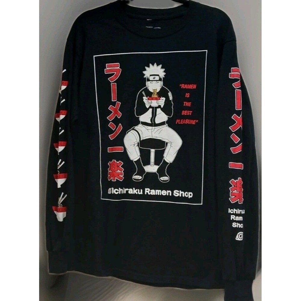Naruto Shippuden Ichiraku Ramen Shop Long Sleeve Graphic Tee Men’s M Black Anime